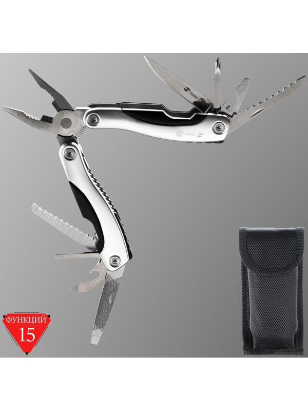Мультитул Stinger с нейлоновым чехлом, 15 функций, сталь, алюминий, серебристый