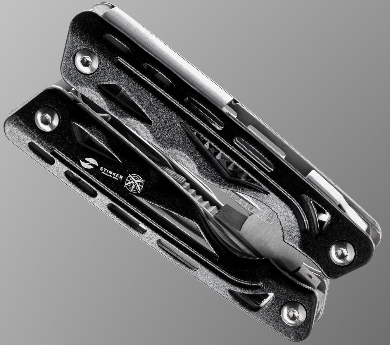 Мультитул Stinger с нейлоновым чехлом, 9 функций, сталь, алюминий, серебристо-чёрный