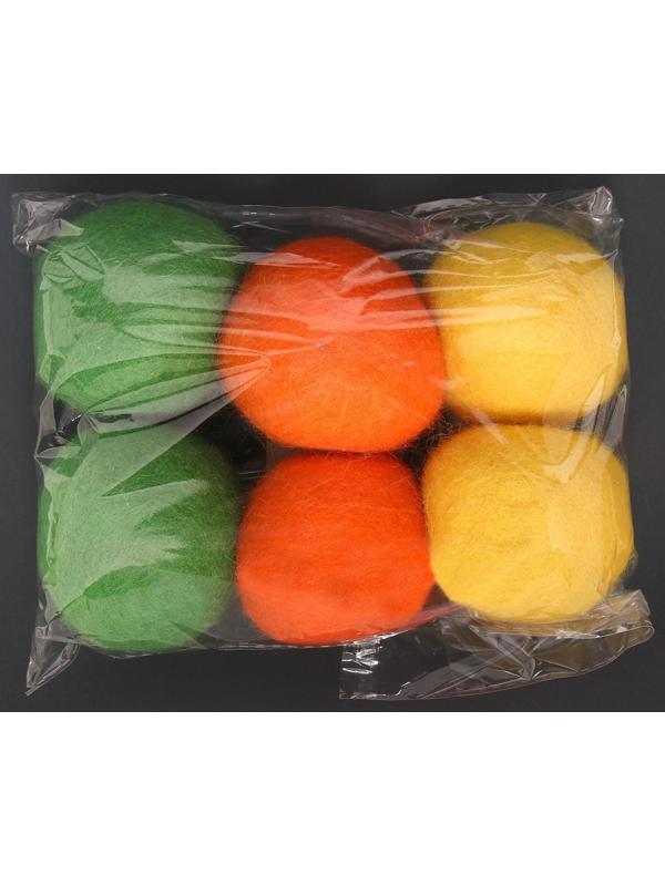 Шерстяные шарики для стирки и сушки белья, 6 см, цветной микс, 40 гр (набор 6 шт )