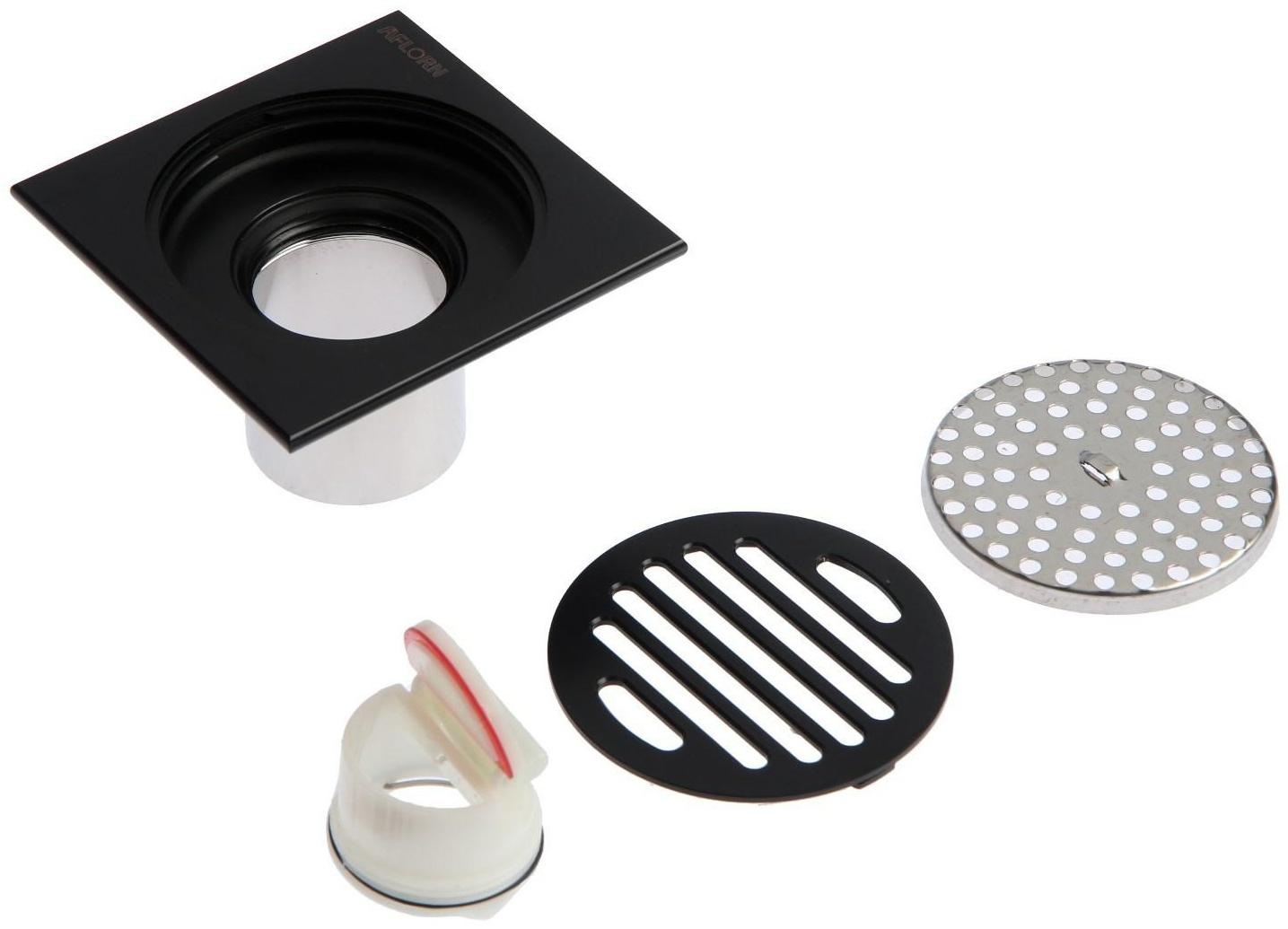 Трап AFLORN AF10510F-10, d=50 мм, вертикальный, 100х100 мм, латунь, черный