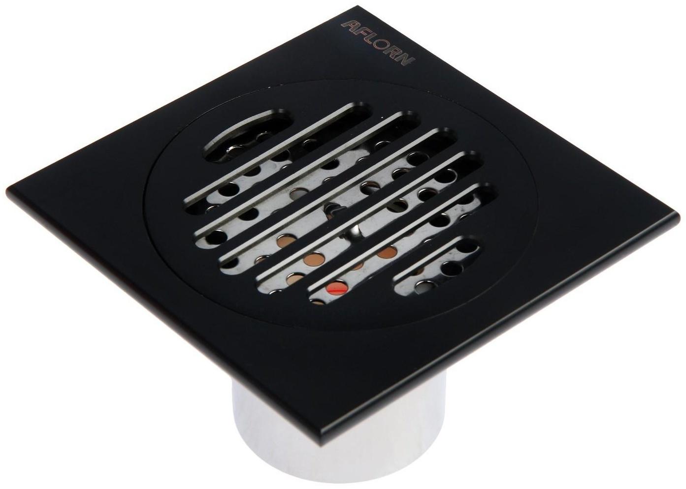 Трап AFLORN AF10510F-10, d=50 мм, вертикальный, 100х100 мм, латунь, черный