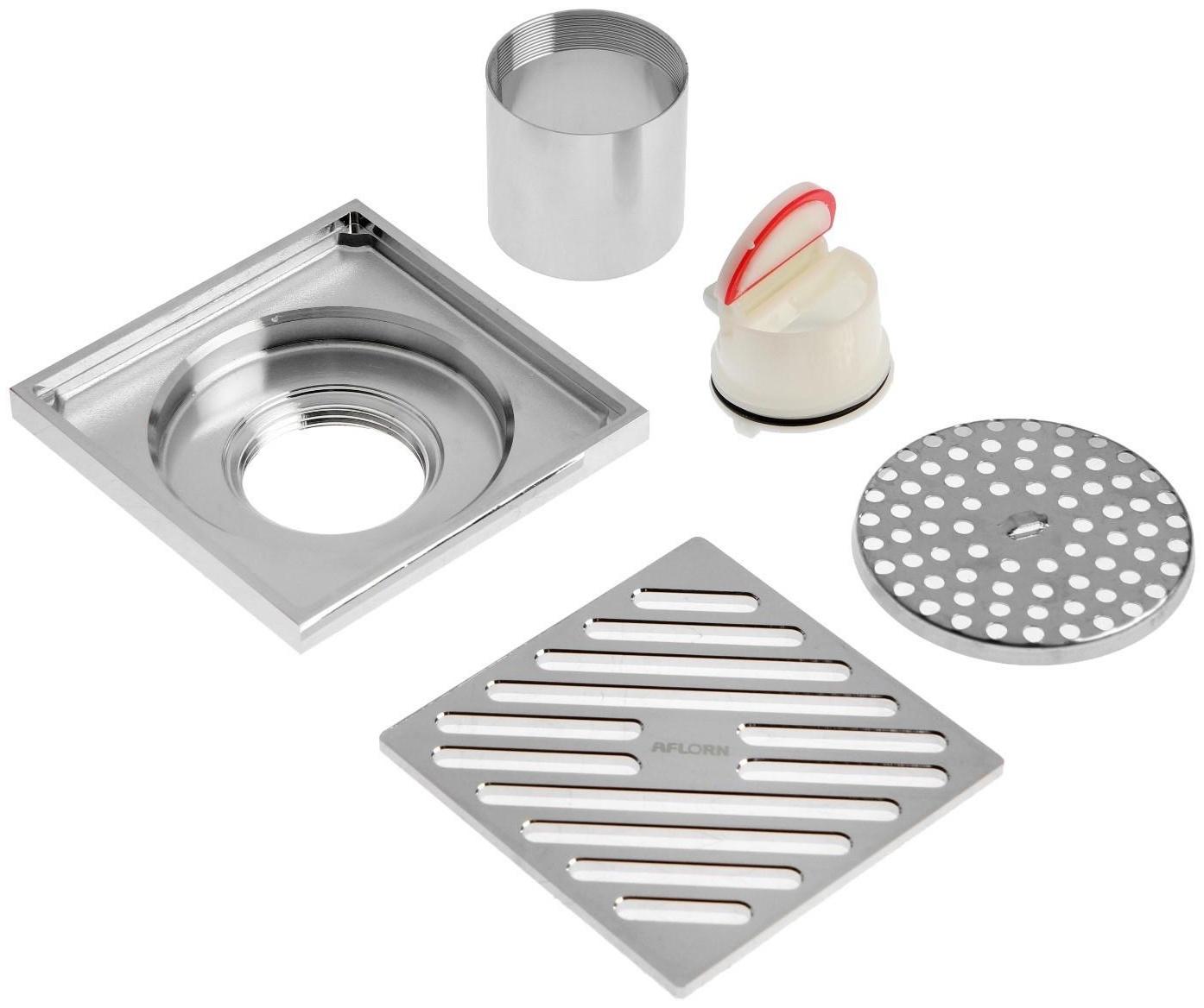 Трап AFLORN AF10710-10, d=50 мм, вертикальный, 100х100 мм, латунь, хром