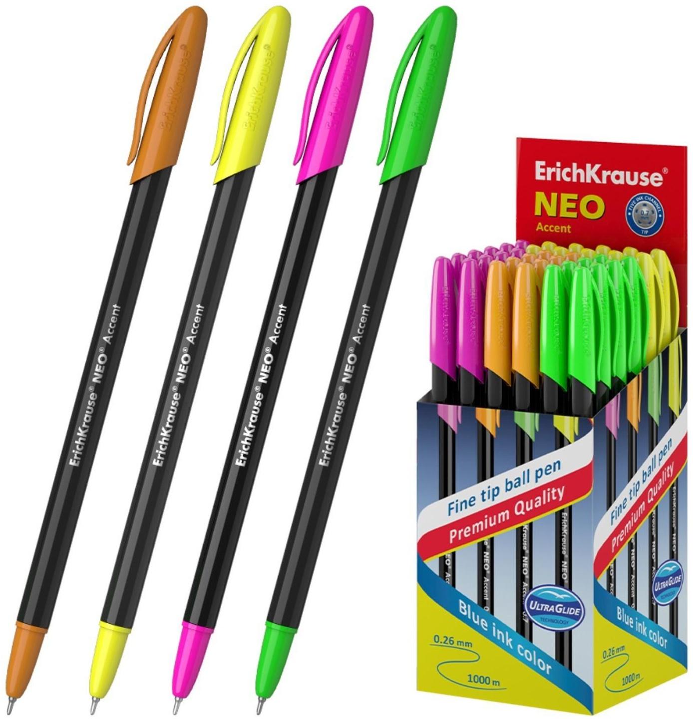 Ручка шариковая ErichKrause Neo Accent, игольчатый узел 0.7 мм, чернила синие, длина письма 1000 метров, цена указана за 1 штуку, микс