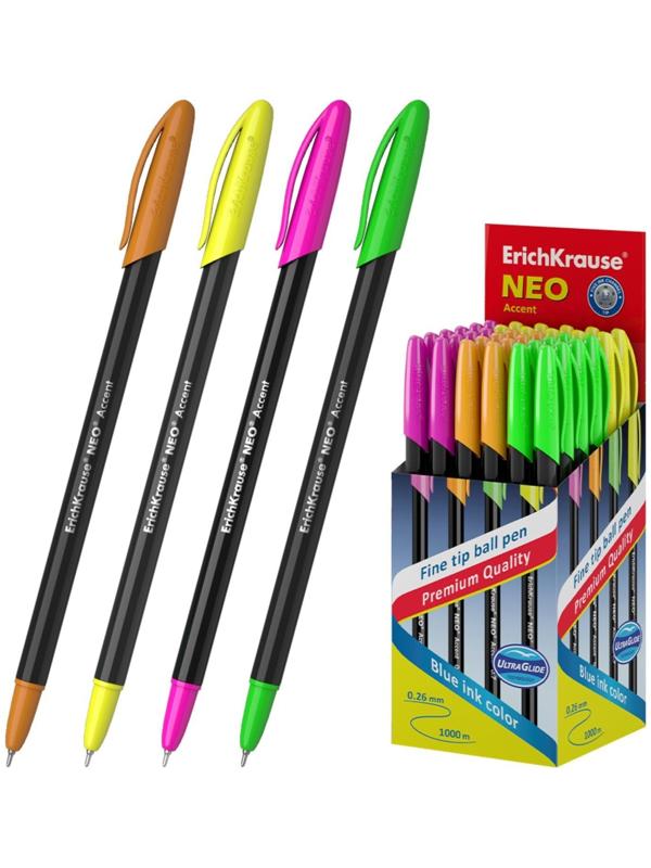 Ручка шариковая ErichKrause Neo Accent, игольчатый узел 0.7 мм, чернила синие, длина письма 1000 метров, цена указана за 1 штуку, микс