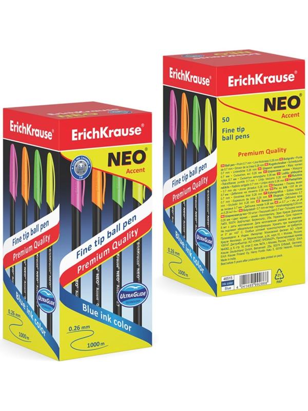 Ручка шариковая ErichKrause Neo Accent, игольчатый узел 0.7 мм, чернила синие, длина письма 1000 метров, цена указана за 1 штуку, микс