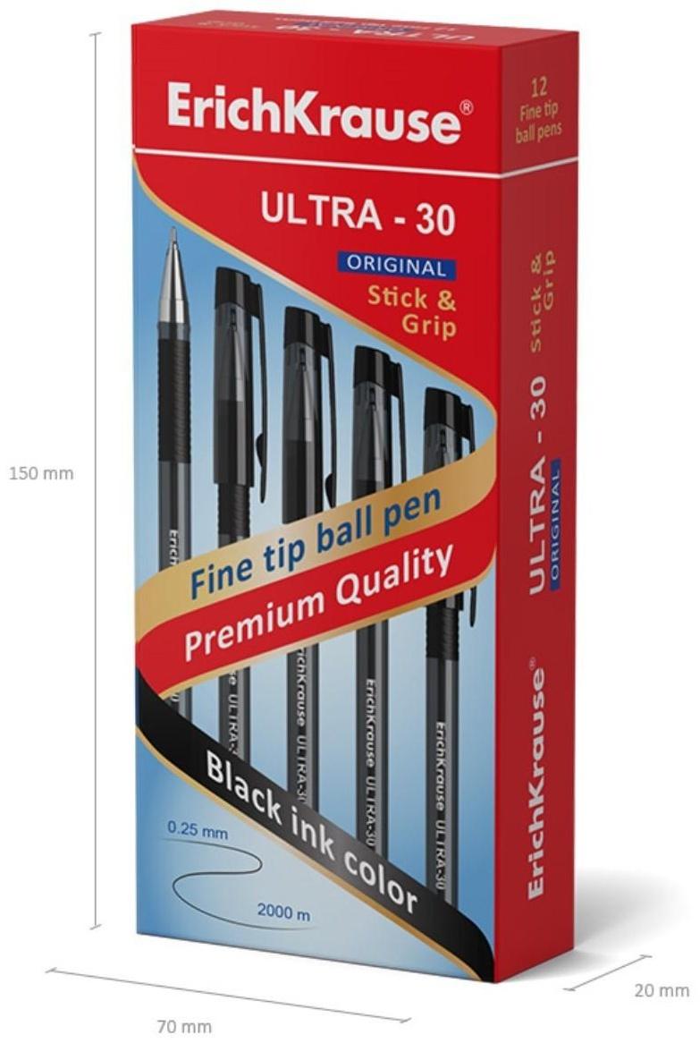 Ручка шариковая ErichKrause ULTRA-30 Original, узел 0.7 мм, чернила чёрные, длина письма 1000 метров
