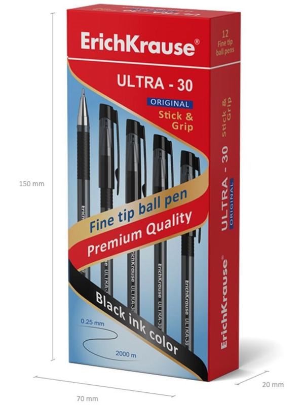 Ручка шариковая ErichKrause ULTRA-30 Original, узел 0.7 мм, чернила чёрные, длина письма 1000 метров