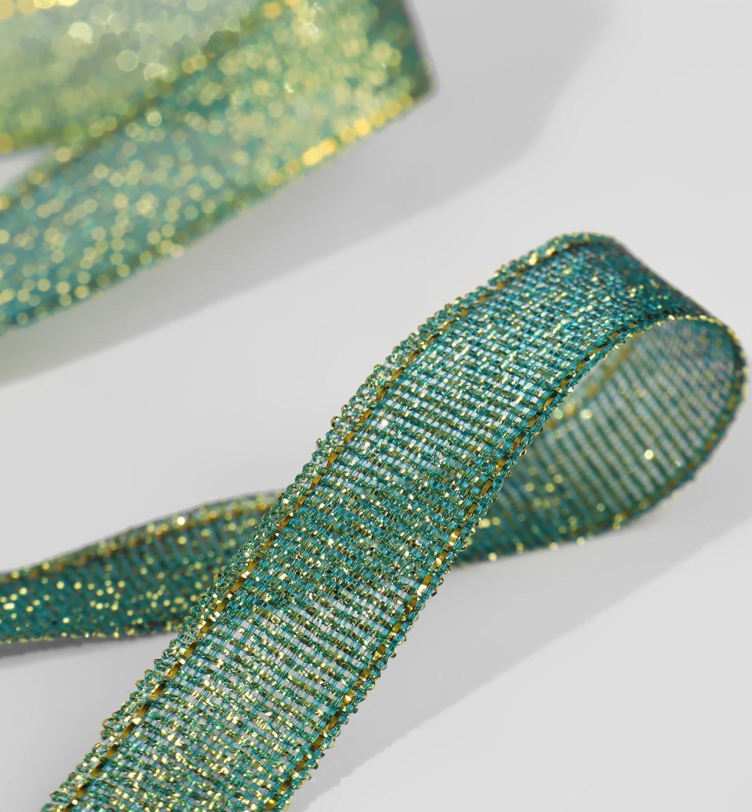 Лента парчовая, 10 мм, 23 ± 1 м, цвет зелёный