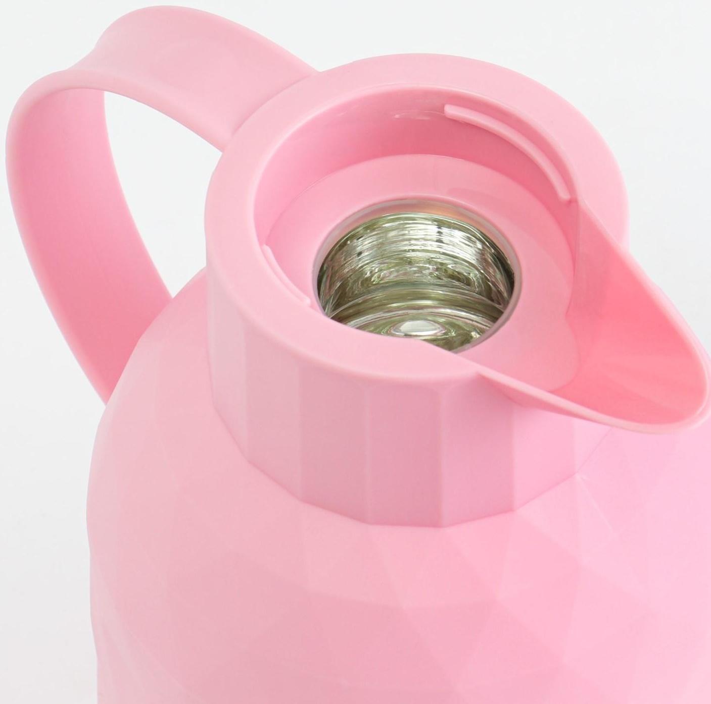 Термос-кофейник 1 л, сохраняет тепло 24 ч, стеклянная колба, розовый