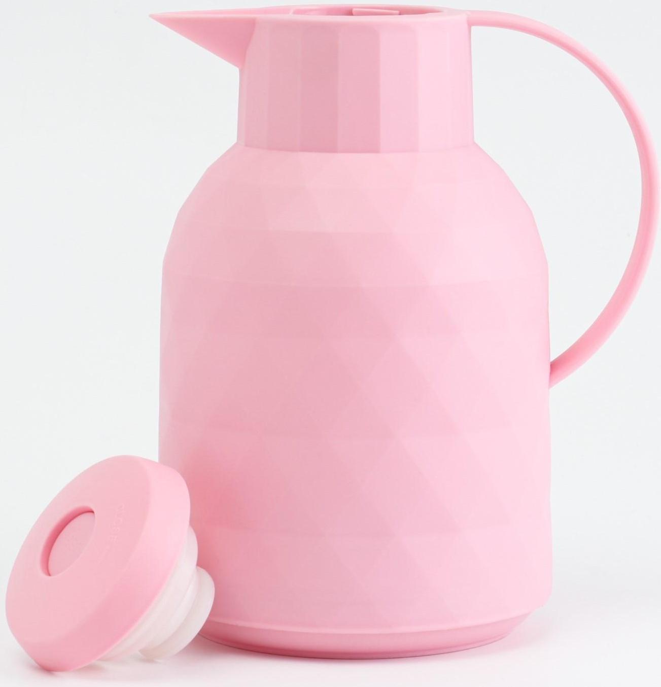 Термос-кофейник 1 л, сохраняет тепло 24 ч, стеклянная колба, розовый