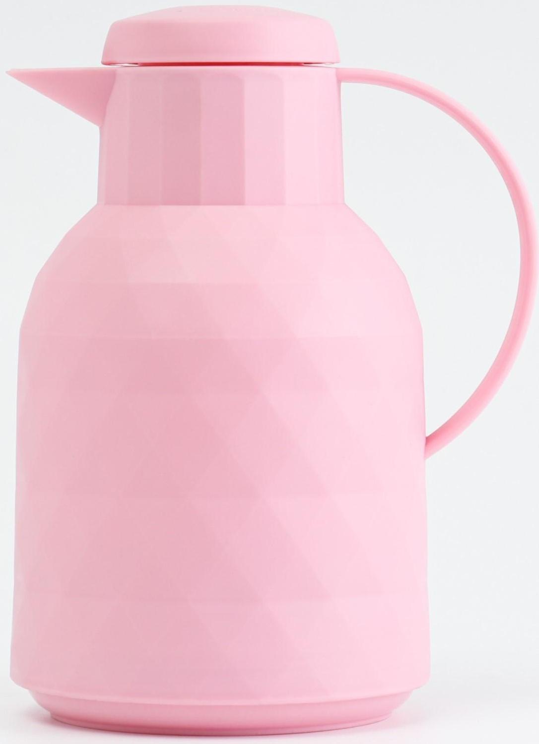 Термос-кофейник 1 л, сохраняет тепло 24 ч, стеклянная колба, розовый