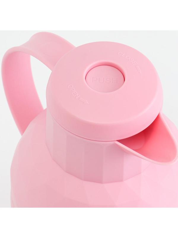 Термос-кофейник 1 л, сохраняет тепло 24 ч, стеклянная колба, розовый