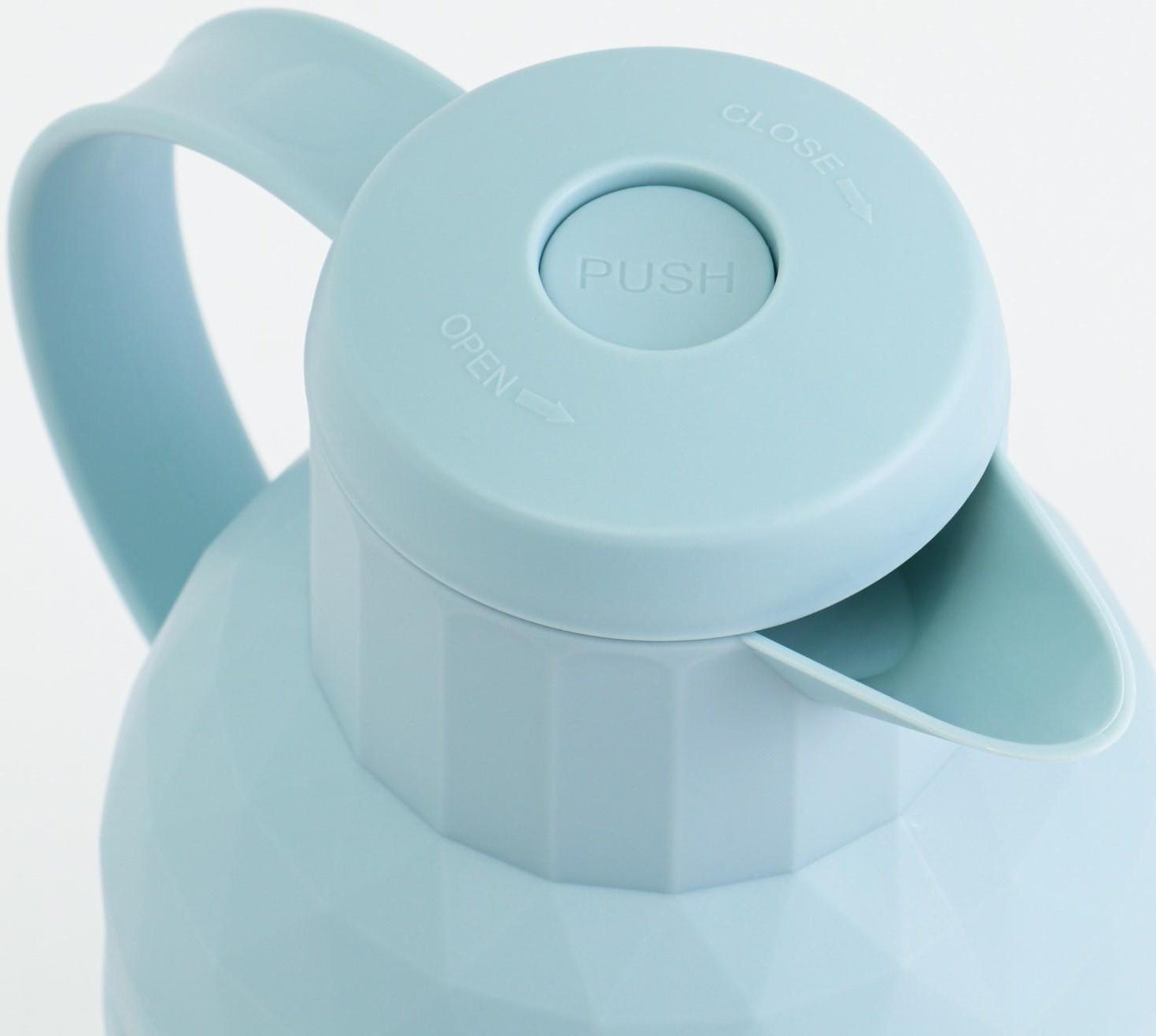 Термос-кофейник 1 л, сохраняет тепло 24 ч, стеклянная колба, бирюзовый