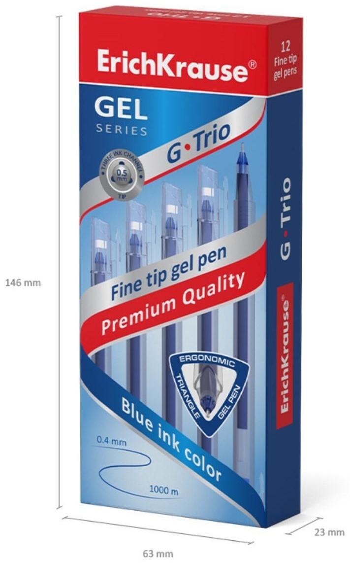 Ручка гелевая ErichKrause G-Trio, узел 0.5 мм, чернила синие, длина линии письма 1000 метров