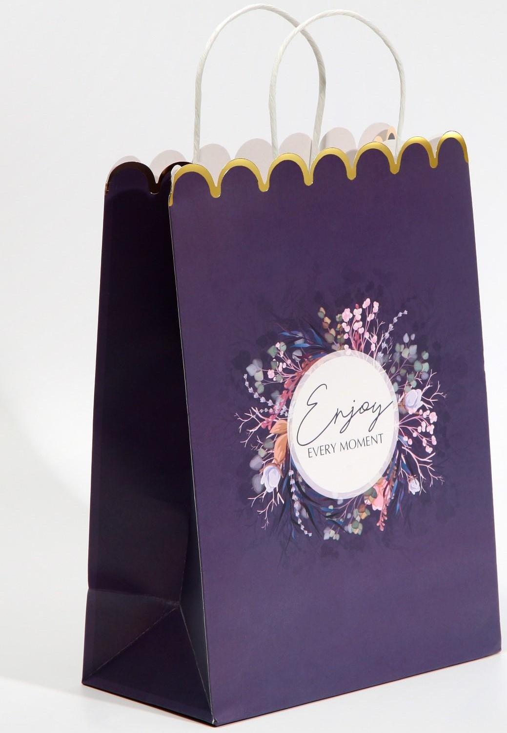 Пакет подарочный крафтовый «Enjoy», 23 × 30 × 12 см