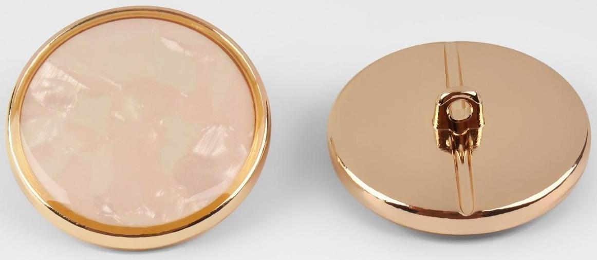 Набор металлических пуговиц на ножке, d = 25 мм, 2 шт, цвет золотой/розовый кварц