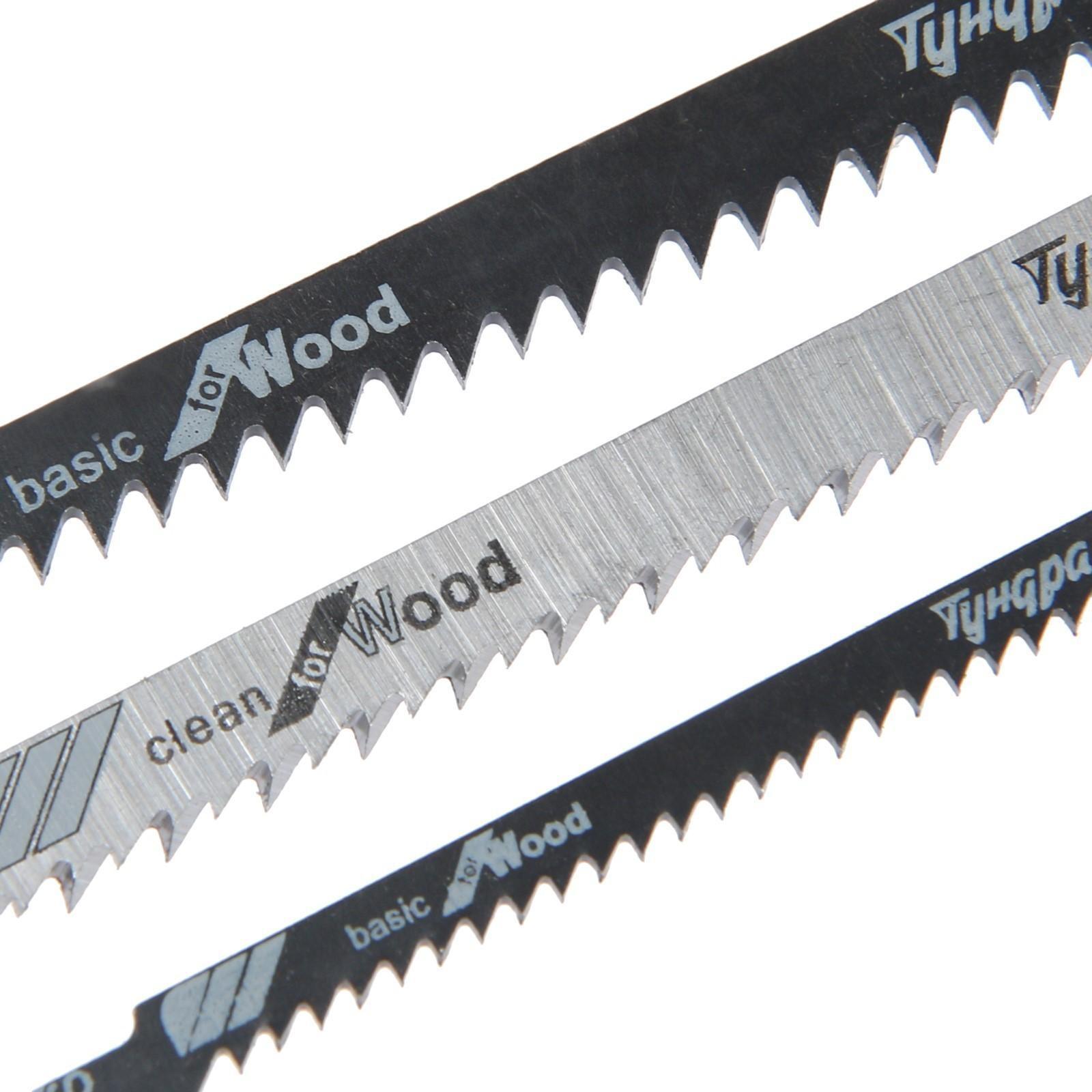 Набор пилок для лобзиков ТУНДРА, по дереву, прямой, фигурный и быстрый рез, HCS, 3 шт.