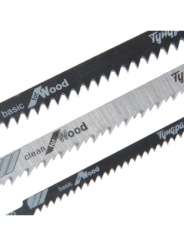 Набор пилок для лобзиков ТУНДРА, по дереву, прямой, фигурный и быстрый рез, HCS, 3 шт.