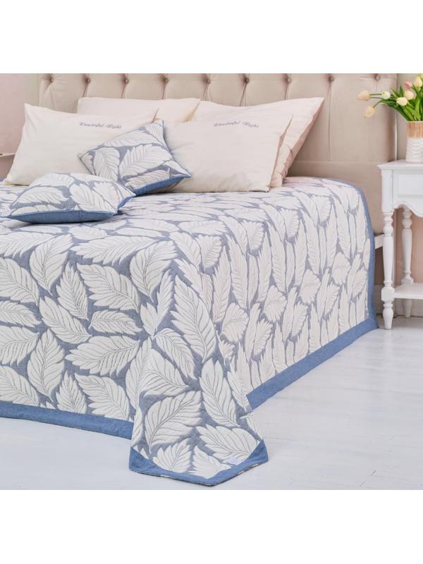Покрывало хлопковое Этель «Листопад» 180х240±5 см, цвет синий, 100%хлопок, 300гр/м2