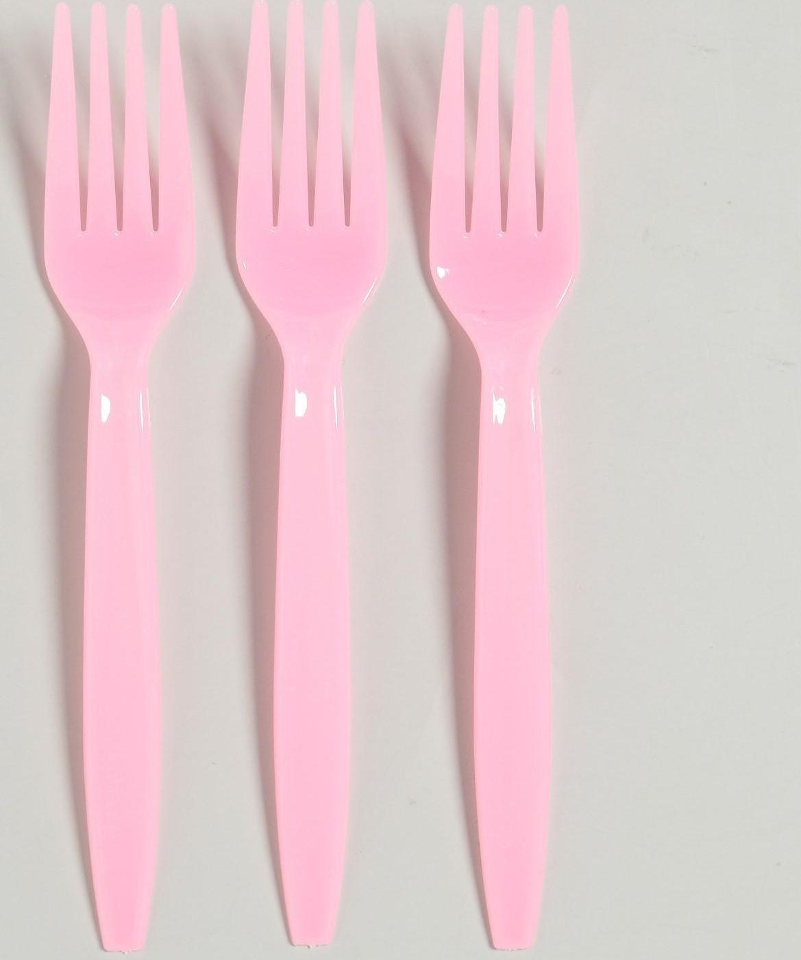 Вилка пластиковая, в наборе 6 штук, цвет розовый