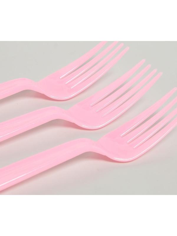 Вилка пластиковая, в наборе 6 штук, цвет розовый