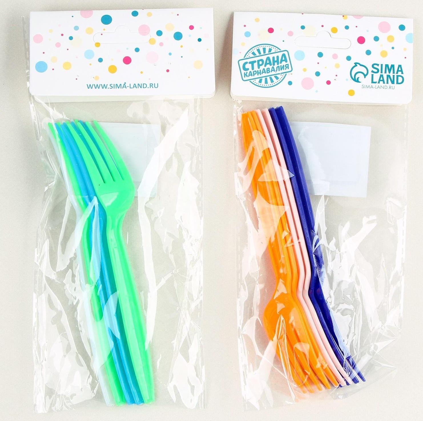 Вилка пластиковая, в наборе 6 штук, цвета МИКС