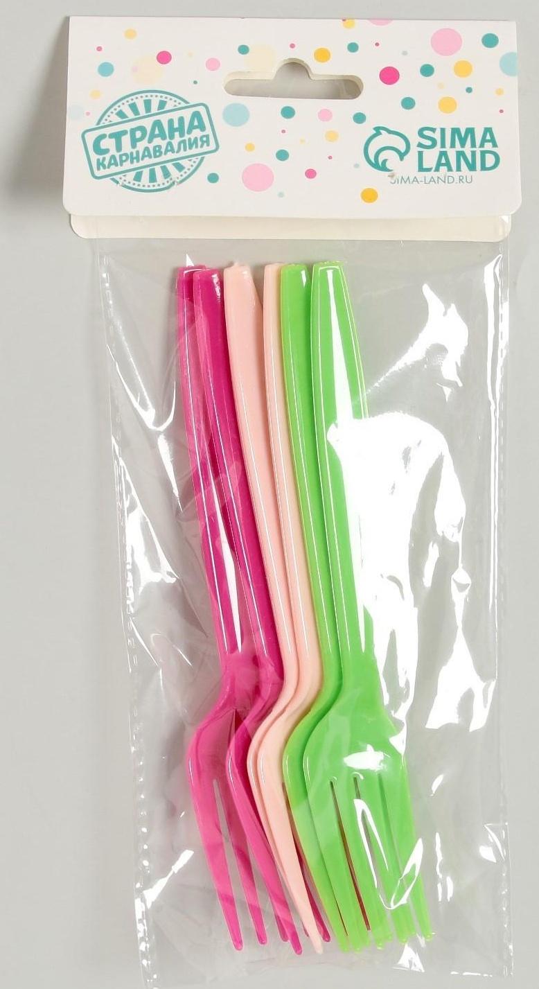 Вилка пластиковая, в наборе 6 штук, цвета МИКС