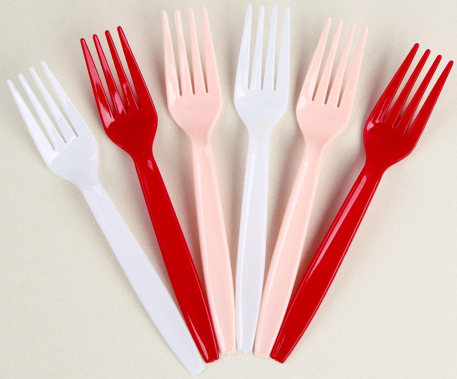 Вилка пластиковая, в наборе 6 штук, цвета МИКС