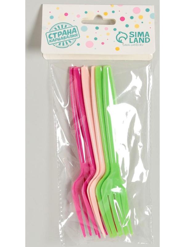 Вилка пластиковая, в наборе 6 штук, цвета МИКС