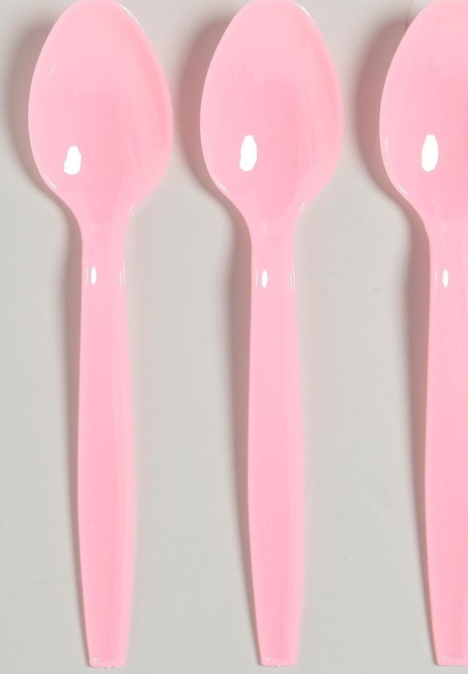 Ложка пластиковая, в наборе 6 штук, цвет розовый