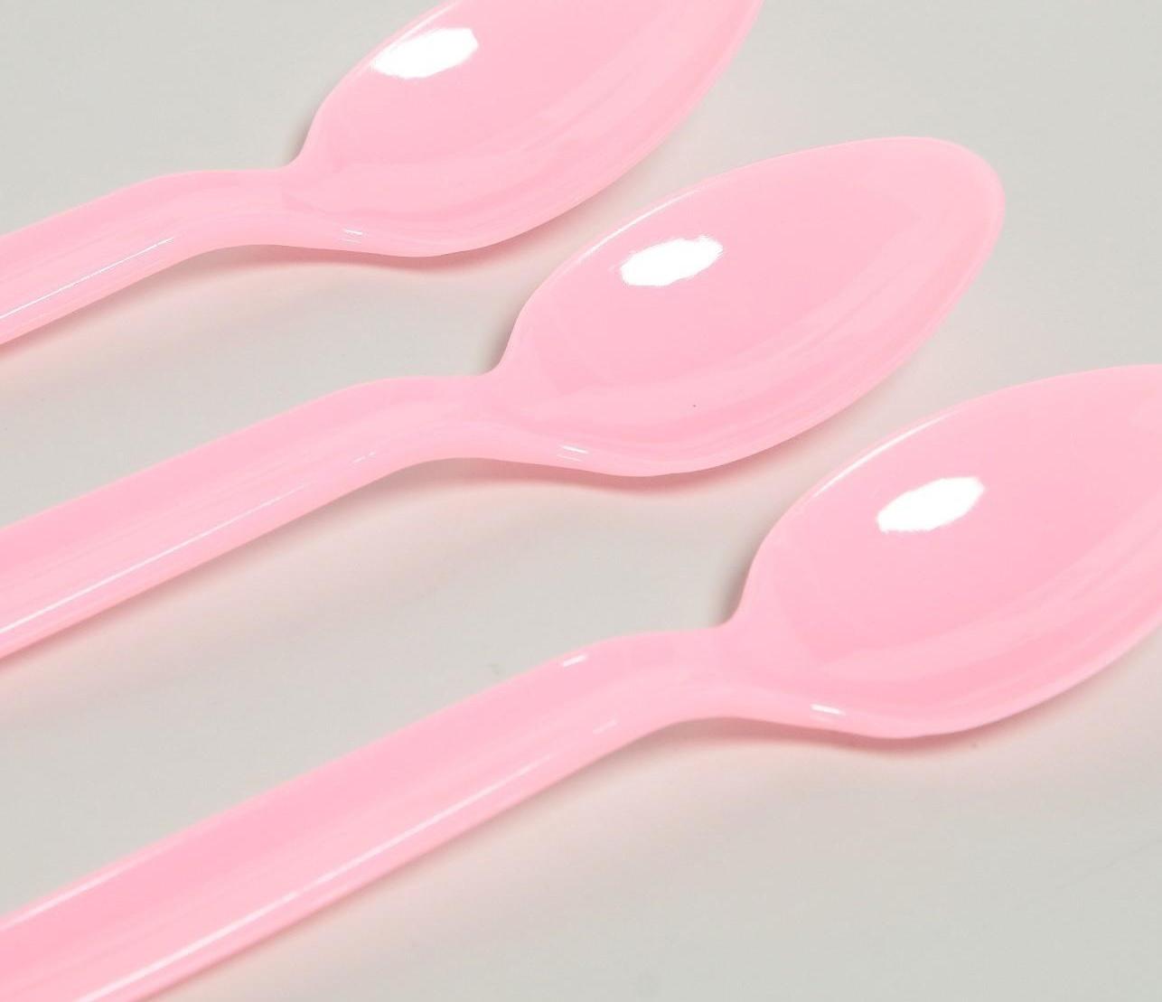 Ложка пластиковая, в наборе 6 штук, цвет розовый