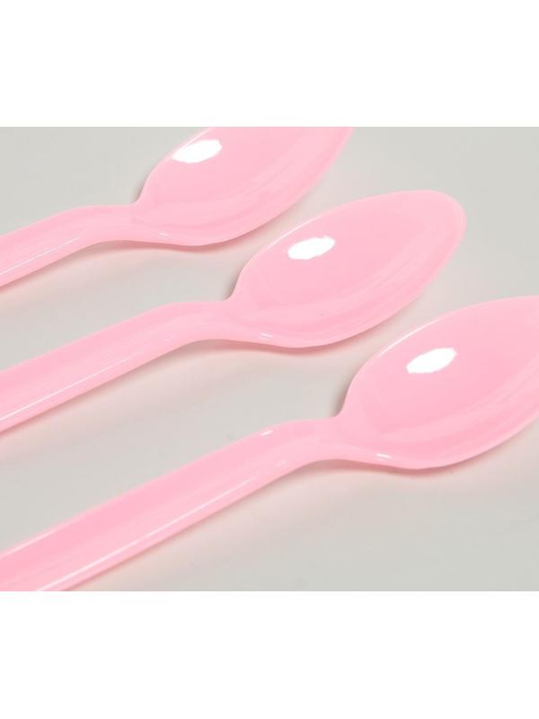Ложка пластиковая, в наборе 6 штук, цвет розовый