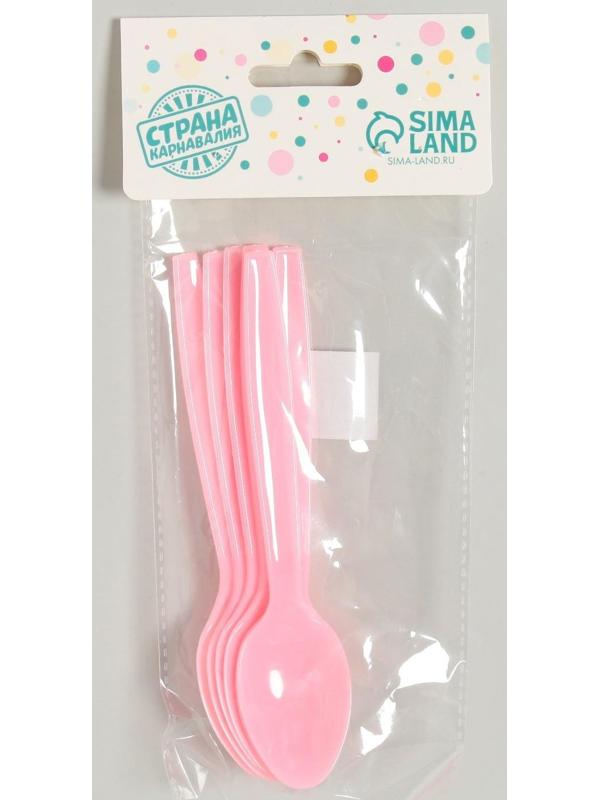 Ложка пластиковая, в наборе 6 штук, цвет розовый