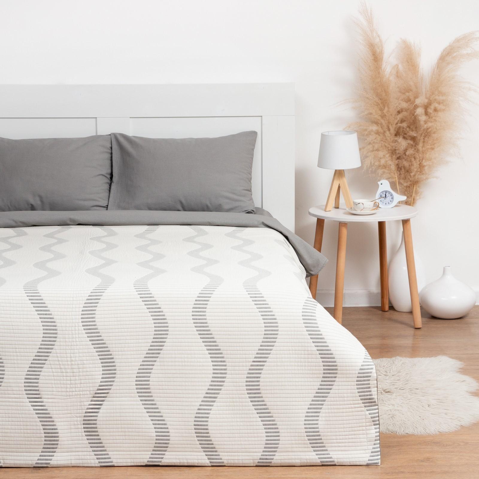 Покрывало хлопковое Этель «Волны» 200х240±5 см, цвет серый, 100%хлопок, 300гр/м2