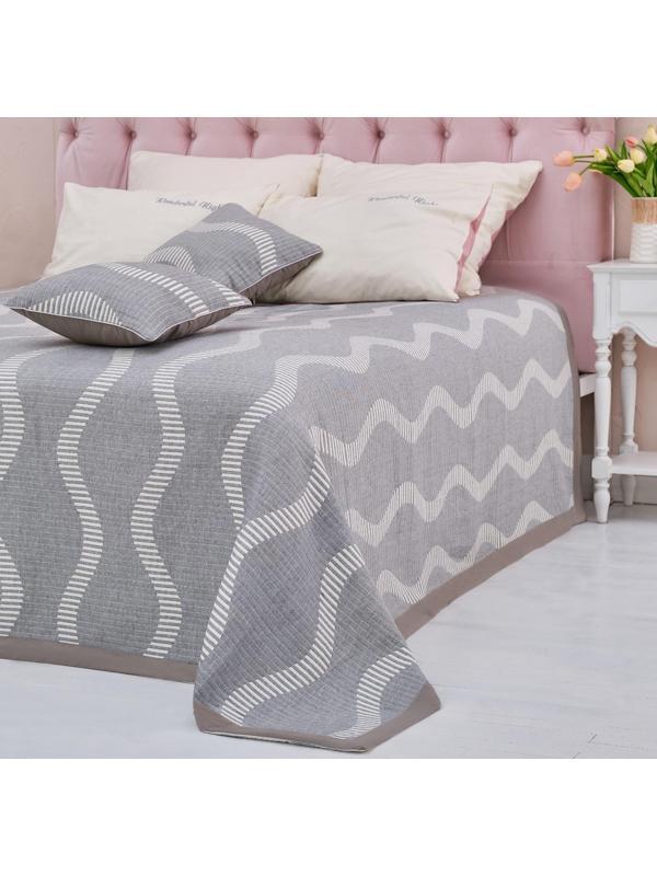 Покрывало хлопковое Этель «Волны» 200х240±5 см, цвет серый, 100%хлопок, 300гр/м2