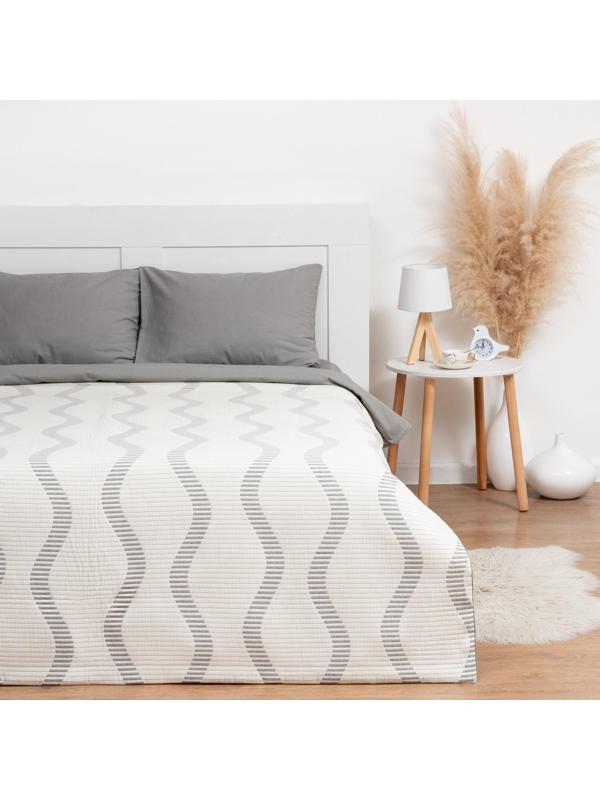 Покрывало хлопковое Этель «Волны» 200х240±5 см, цвет серый, 100%хлопок, 300гр/м2