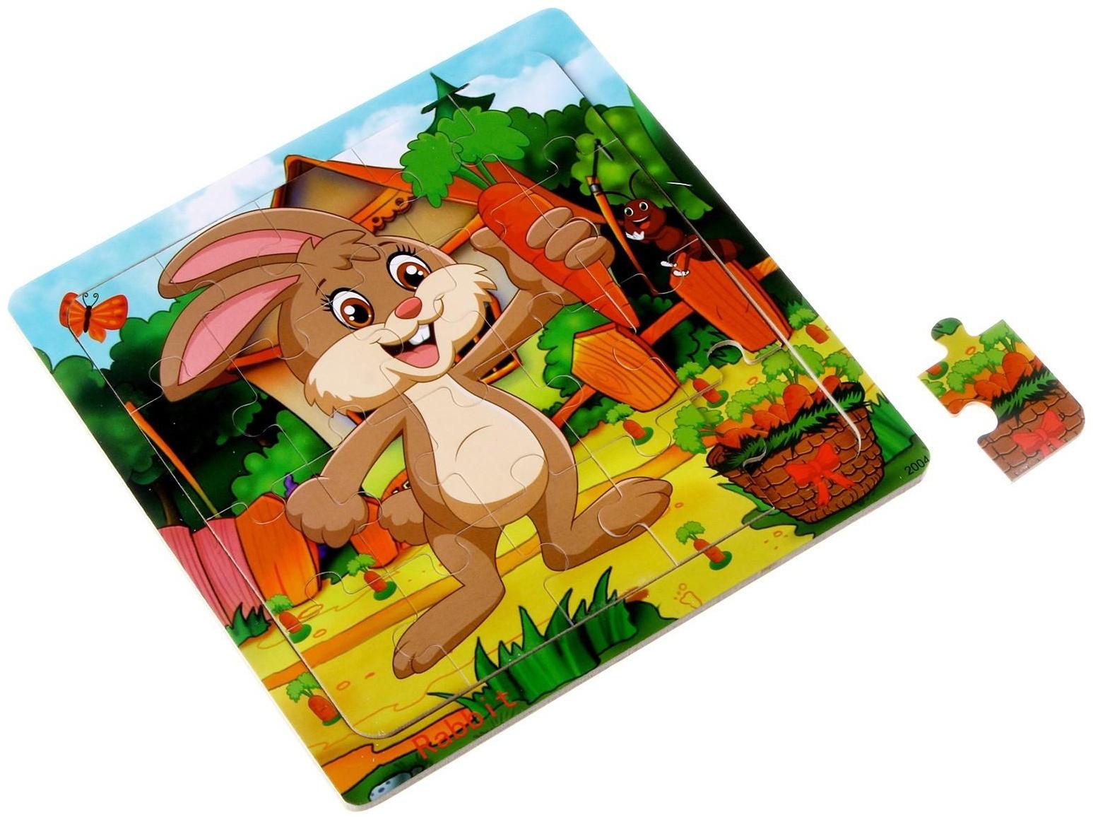 Детский деревянный пазл «Заяц» 15 × 15 × 0,6 см