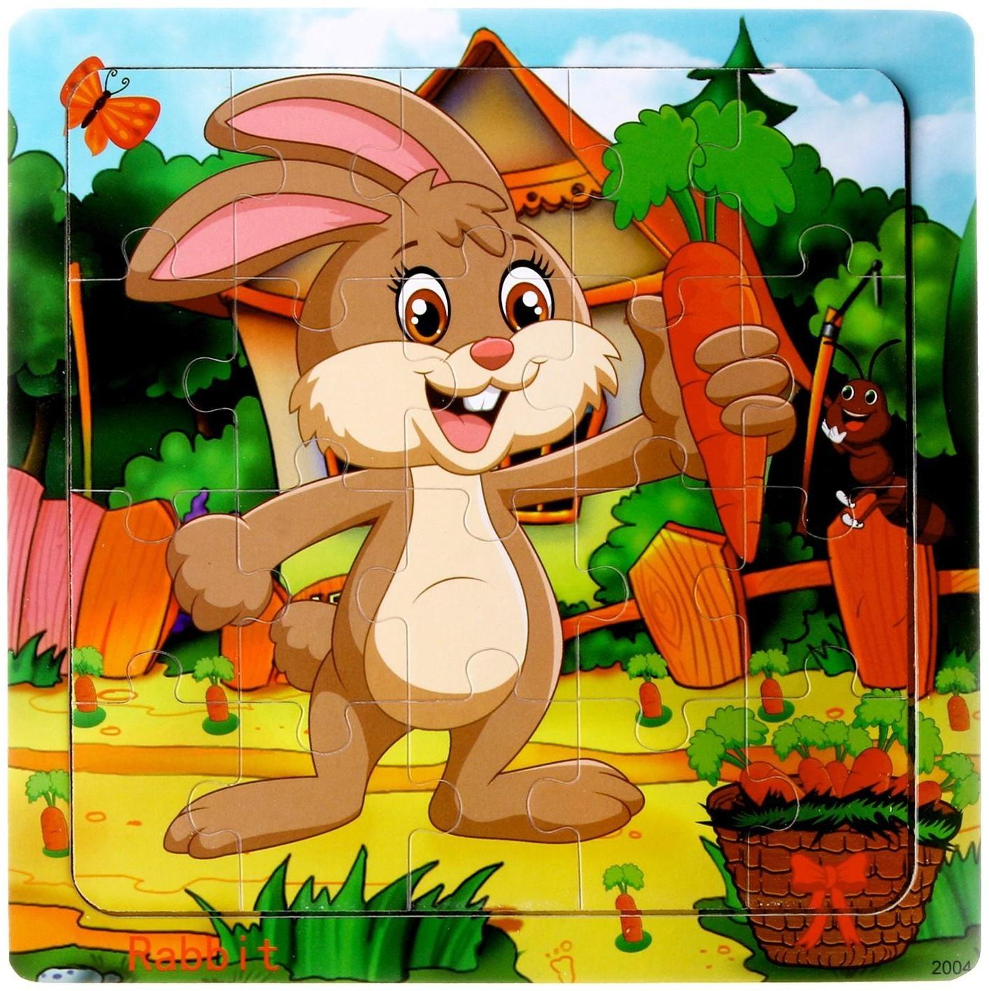 Детский деревянный пазл «Заяц» 15 × 15 × 0,6 см