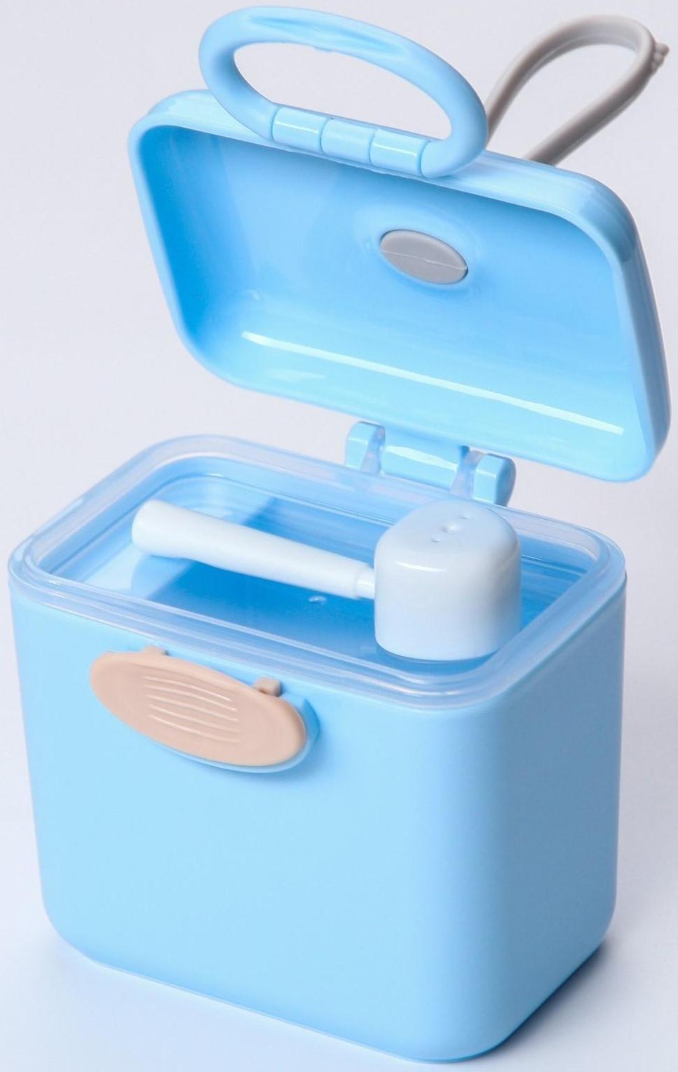 Контейнер для хранения детского питания 150 мл., с ложкой , цвет голубой