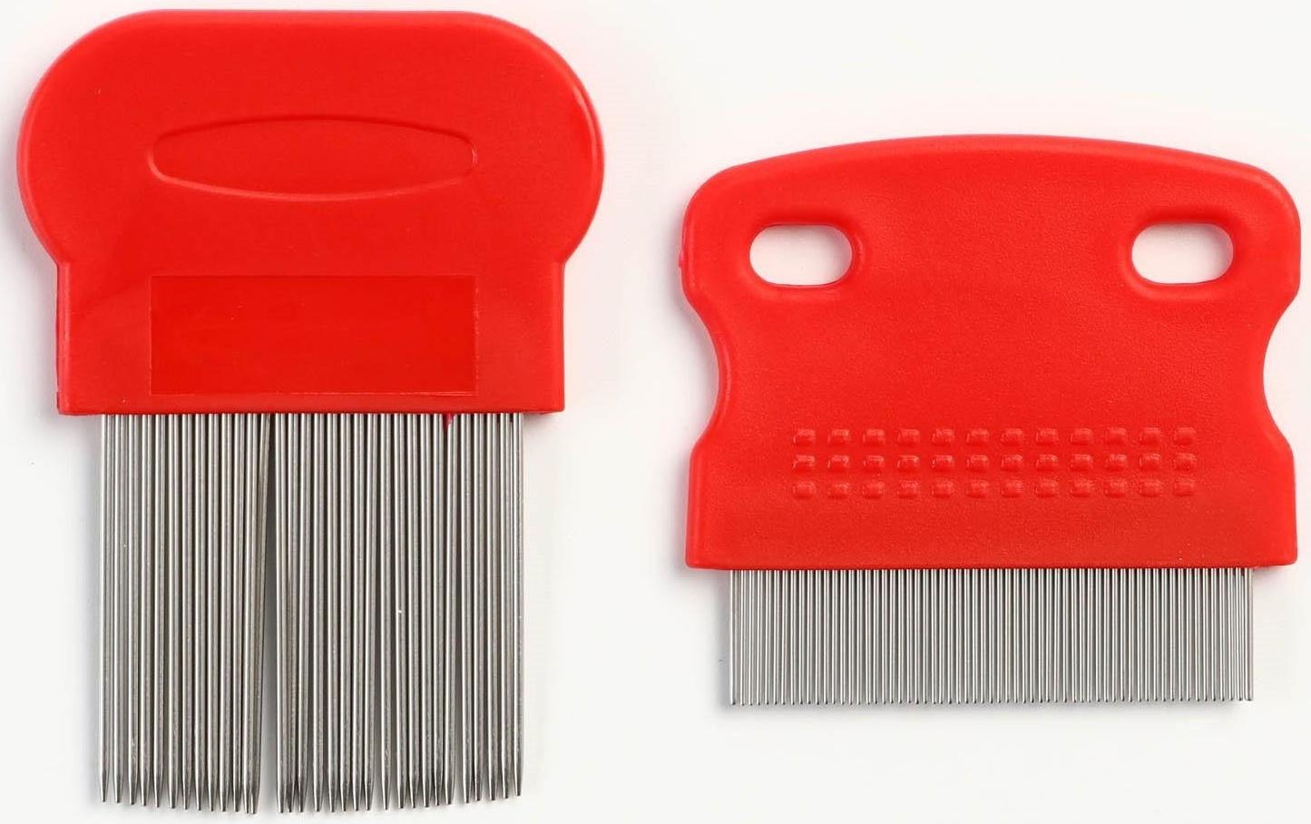 Набор из 2 расчесок-гребешков, с короткими и длинными зубьями, красный