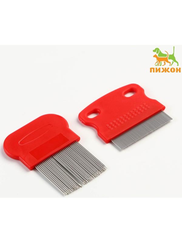 Набор из 2 расчесок-гребешков, с короткими и длинными зубьями, красный