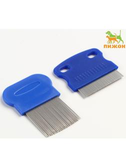 Набор из 2 расчесок-гребешков, с короткими и длинными зубьями, синий