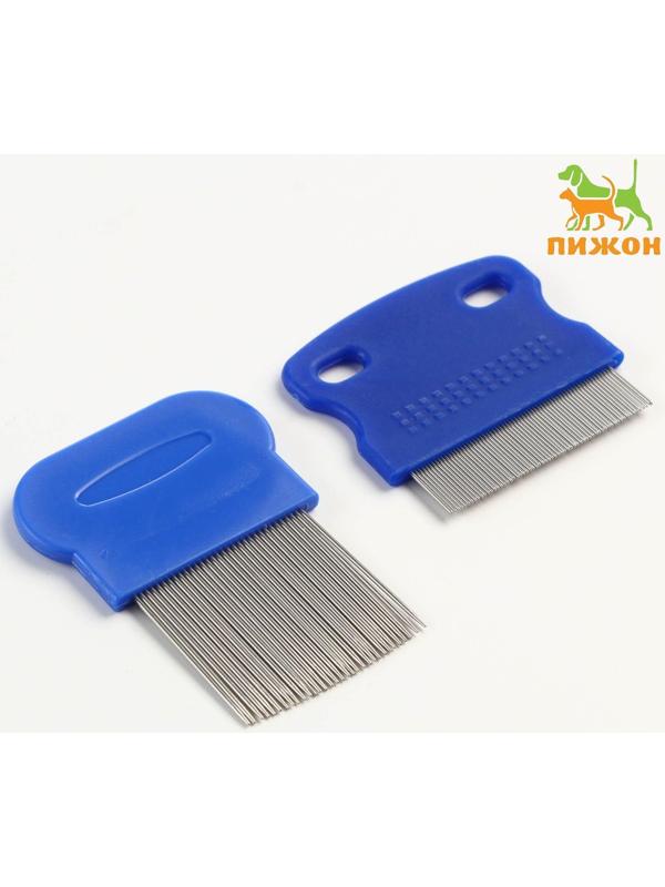 Набор из 2 расчесок-гребешков, с короткими и длинными зубьями, синий
