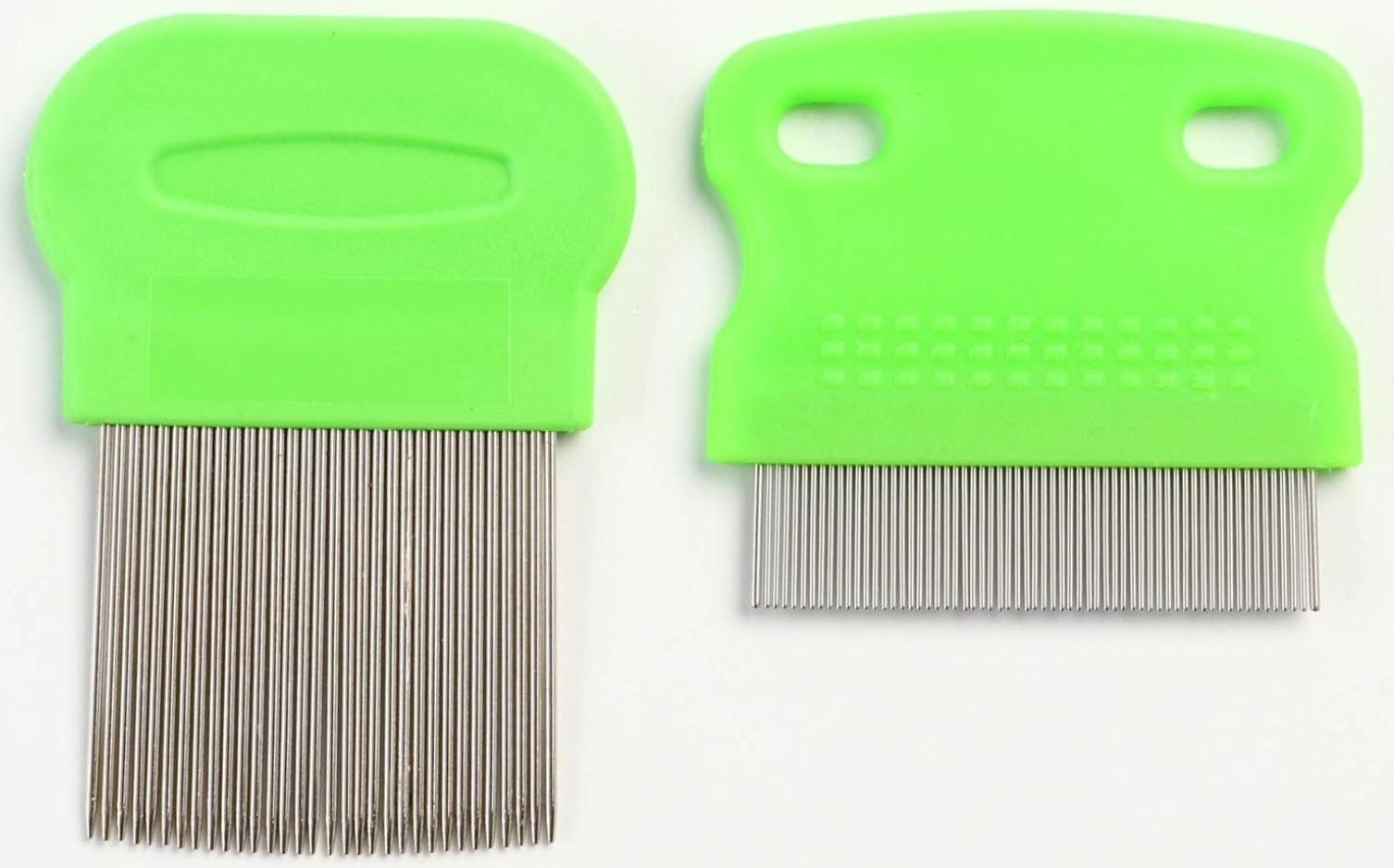Набор из 2 расчесок-гребешков, с короткими и длинными зубьями, зелёный