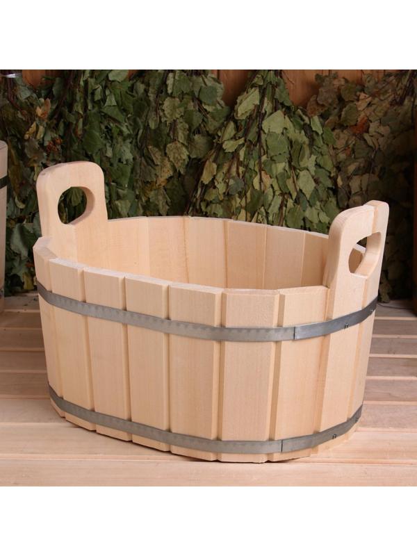 Шайка из липы, 15 л, овальная, нержавеющий обруч, 