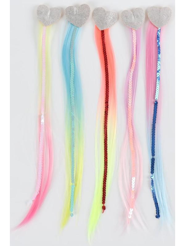 Локон накладной «Сердце», прямой волос, на заколке, 32 см, цвет МИКС