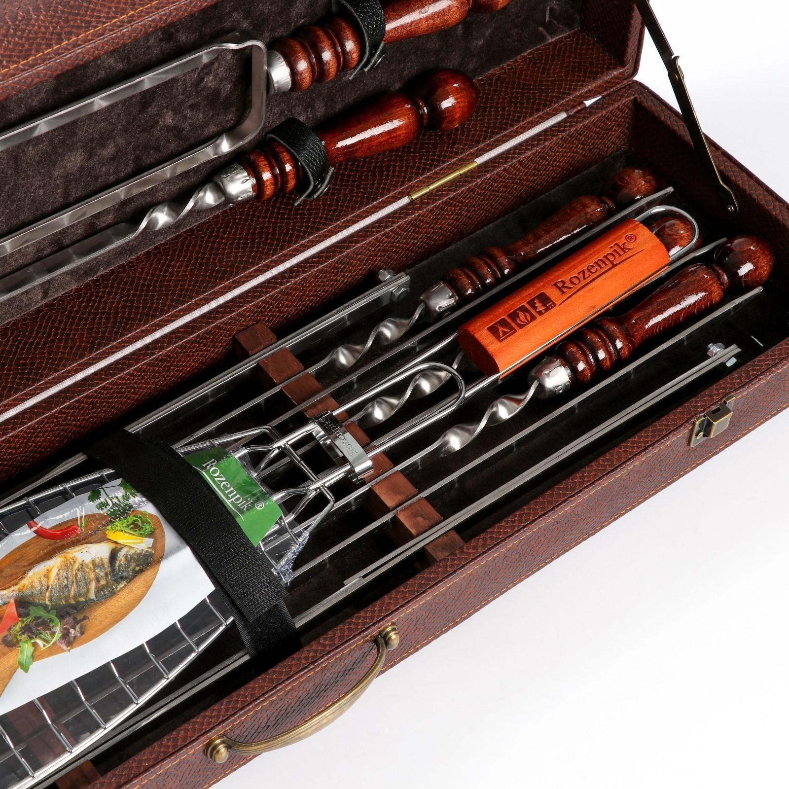 Набор шампуров в коробке из эко-кожи 