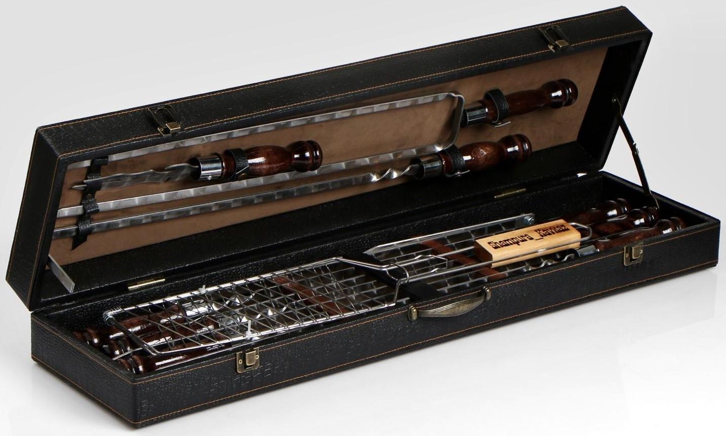 Набор шампуров в коробке из эко-кожи 