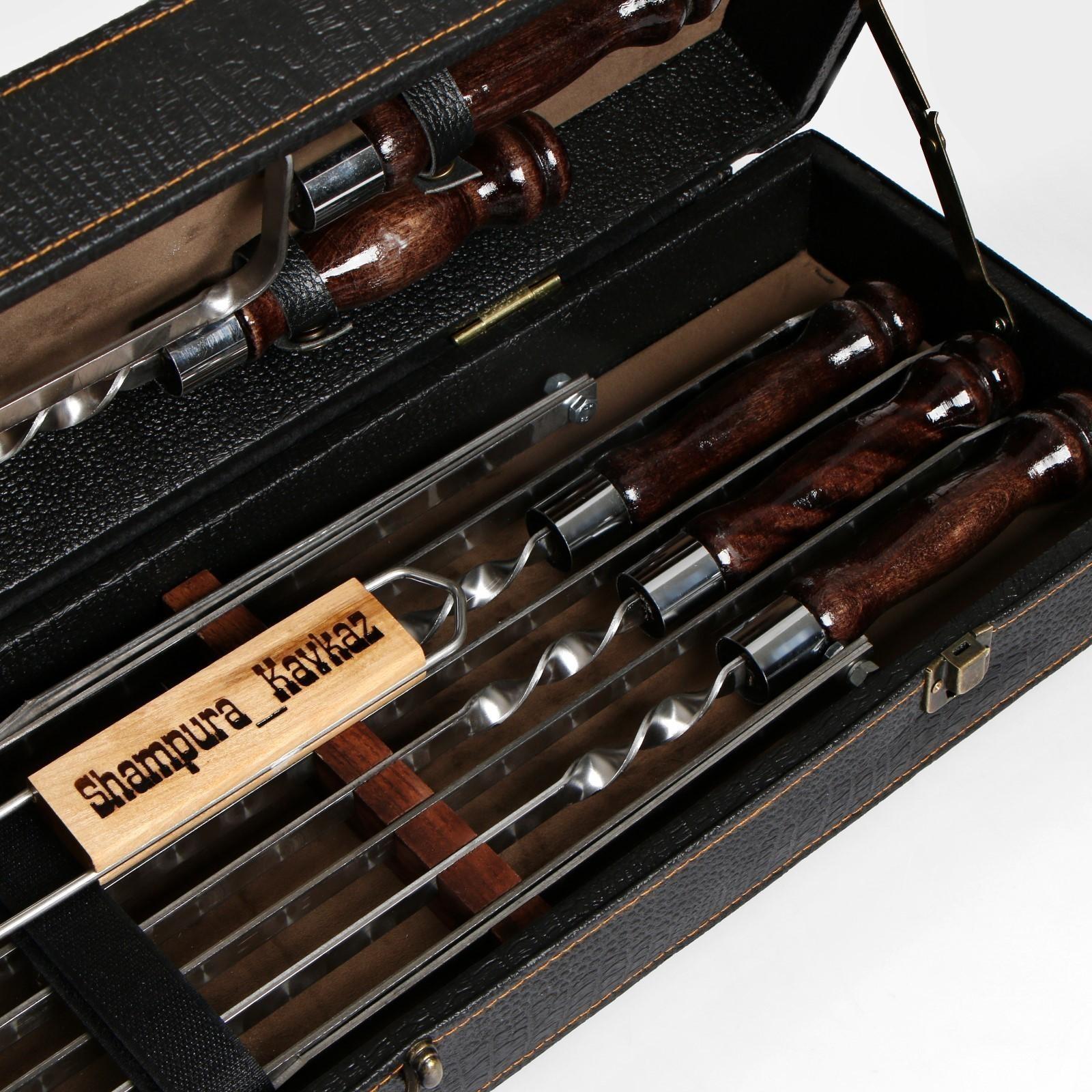Набор шампуров в коробке из эко-кожи 