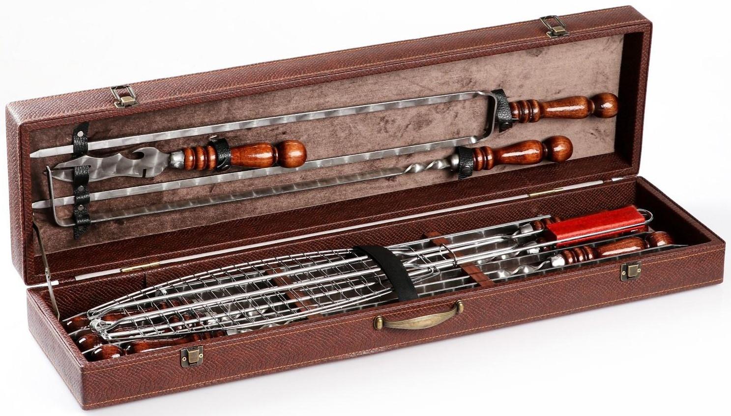 Набор шампуров в коробке из эко-кожи 